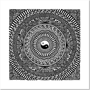 Black and White Yin Yang Mandala Posters and Art